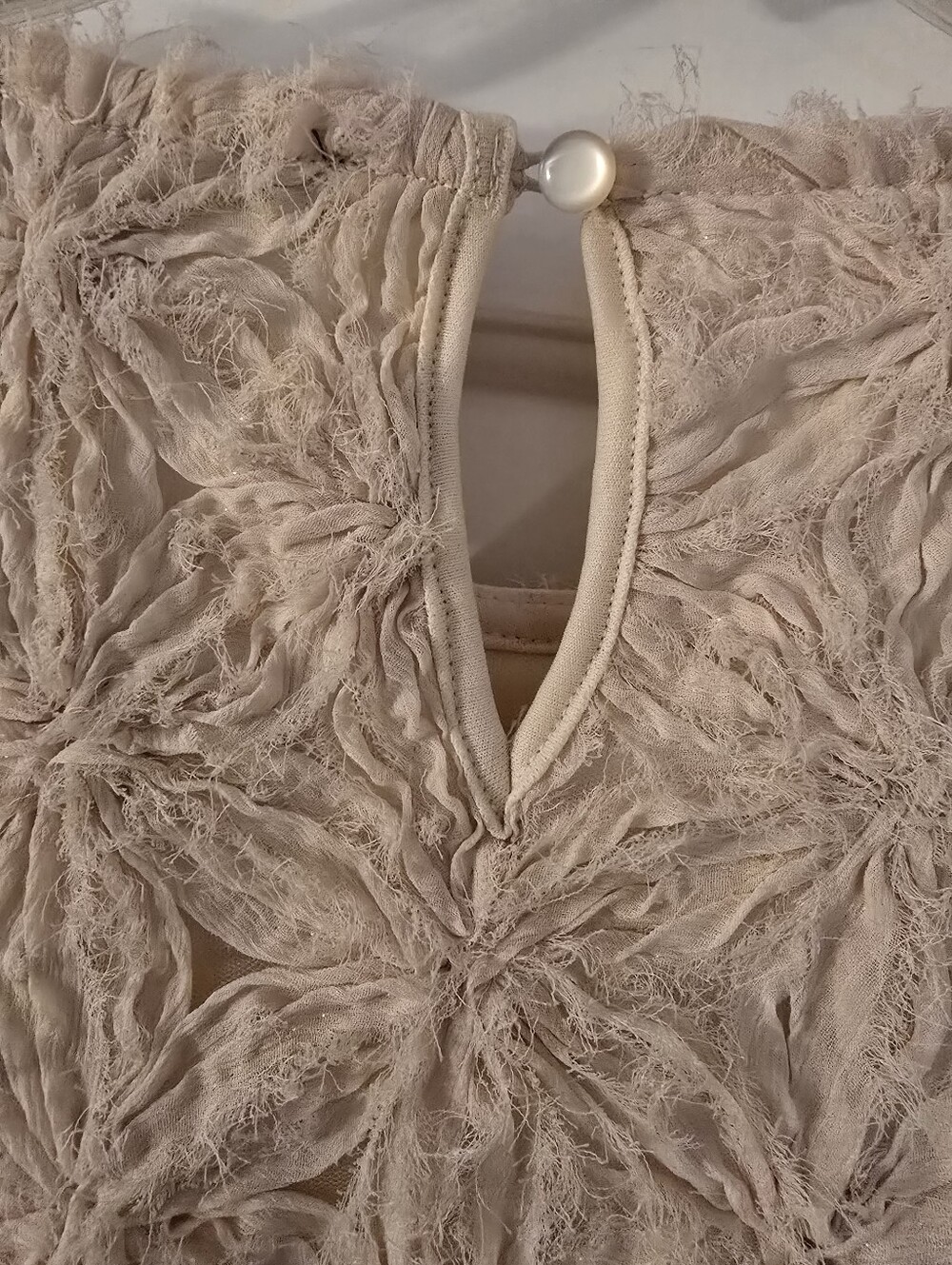 Adrianna Papell Floral Motif Crochet Texture Crew Neck Woven Shirt In Cream - Picture 6 of 11
